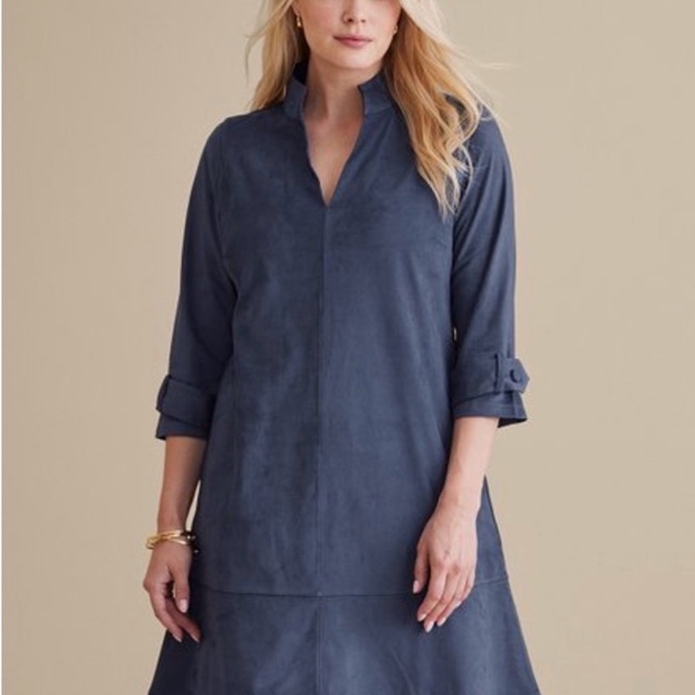 Soft Surroundings Faux Suede Elegant Blue Women's Dress size small